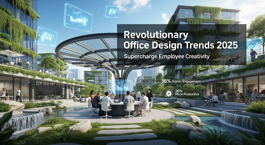 Revolutionary outdoor office design trends 2025 showing modern workplace with creative zones, technology integration, and sustainable features that boost employee creativity and productivity