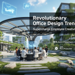 Revolutionary outdoor office design trends 2025 showing modern workplace with creative zones, technology integration, and sustainable features that boost employee creativity and productivity
